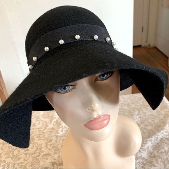 Floppy Wool Hat w/ Faux Pearl Hatband OSFA - Picture 6 of 7